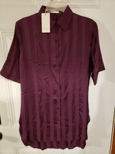 Ekouaer Women's Satin Nightgown Sleepshirt Button Down Sleep Dress 1/2 sleeve S