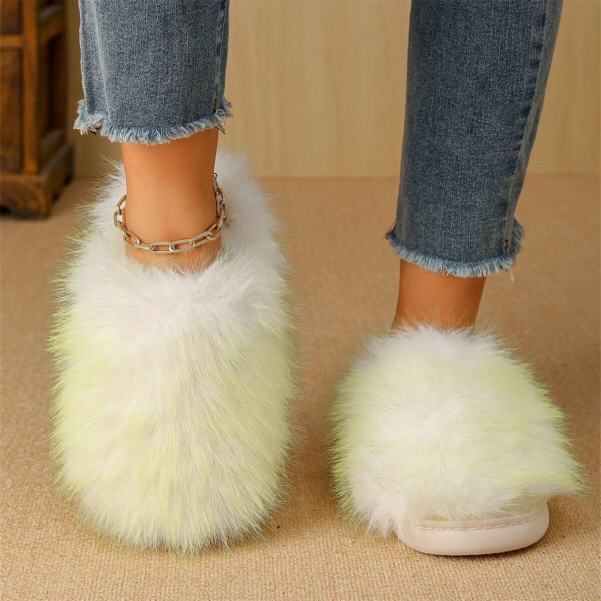 PANTOFOLA D’ORO Accoglienti Pantofole in Pelliccia Ecopelliccia da Donna Colore Sfumato Antiscivolo Interno Casa Scarpe