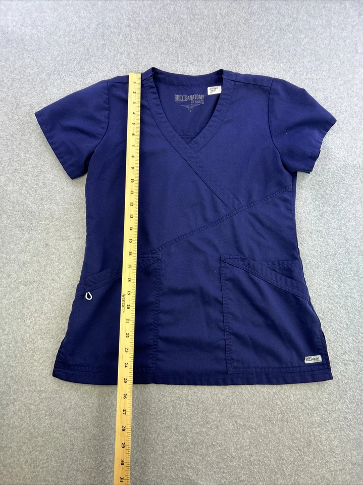 Blusa Médica Greys Anatomy Para Mujer Pequeña Azul Manga Corta Cuello en V Foto 3 de 4