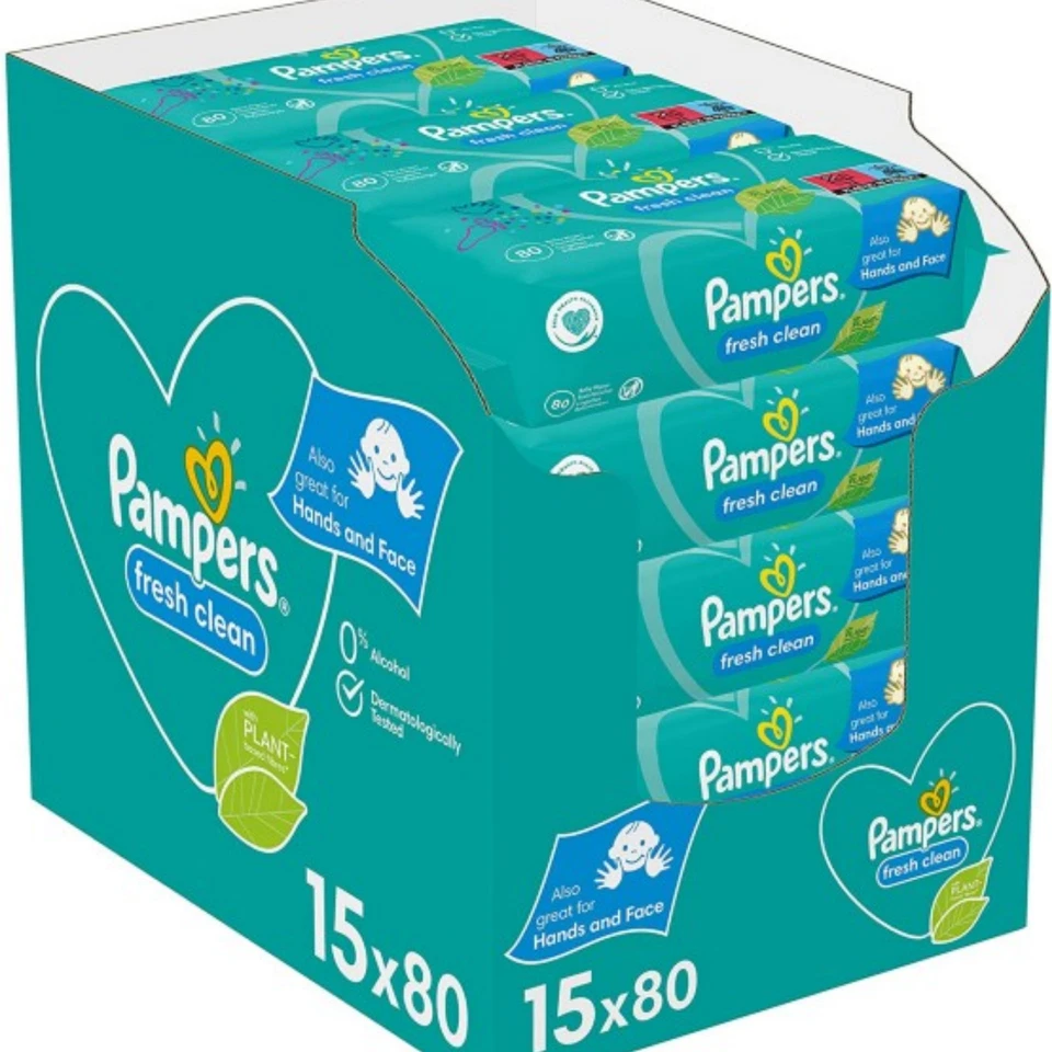 Pampers Fresh Clean Baby Feuchttücher, 1200 Tücher (15 x 80) milder Duft
