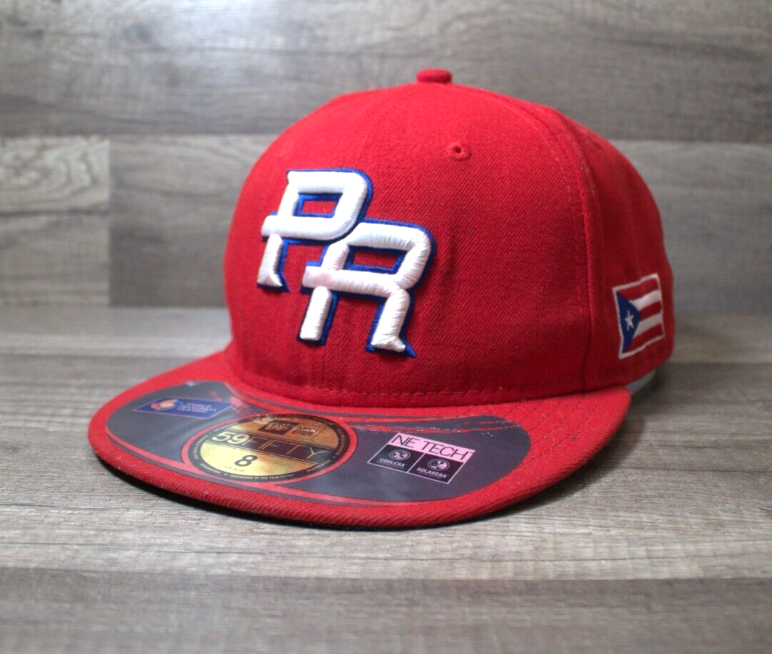 New Era 59Fifty PR- Puerto Rico Red Fitted Baseball Hat Cap Unisex Adults Sz 8