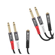 1/8 inch to 1/4 inch Black 3.5mm TRS Female to Dual 1/4" TS 1 Foot 2 Pack