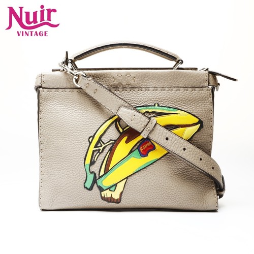 FENDI Peekaboo Leather Shoulder Bag 2way Banana Gray Excellent Condition