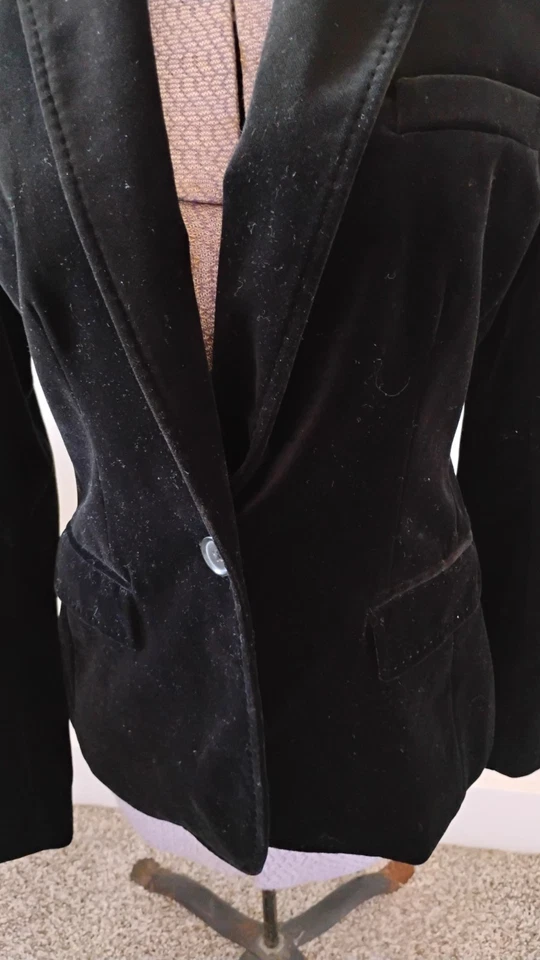 J. Blazer Crew Mujer Negro Terciopelo Algodón Un Botón Forrado Satinado Talla 8 Y2K Foto 3 de 4