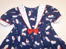 VTG OSHKOSH SAILOR BERET DRESS RED WHITE BLUE COTTON GIRLS TODDLER 3T MADE USA