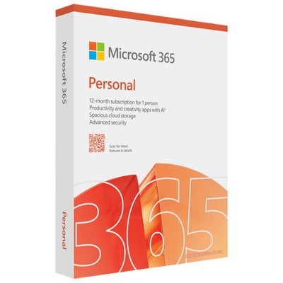 Microsoft 365 Personal (for 1 person) PC/Mac - 1 Year Subscription License (Box)