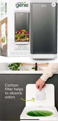 Genie Compost Genie Bin Silver 3.6 gal with 4 Carbon Filters and 8 Bags Odorless
