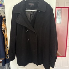 Jason Kole Black Wool Pea Coat, Double Breasted Winter Jacket, Size XL