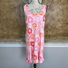 Fresh Produce Shift Tank Dress Women Large Scoop Neck Floral Beach Red Pink