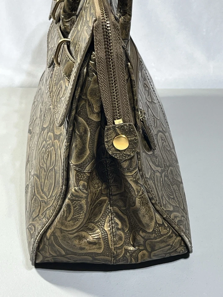 Maxx New York Floral Embossed Patent Leather Satchel Gold Zip Top Shoulder Bag - Image 4 of 4