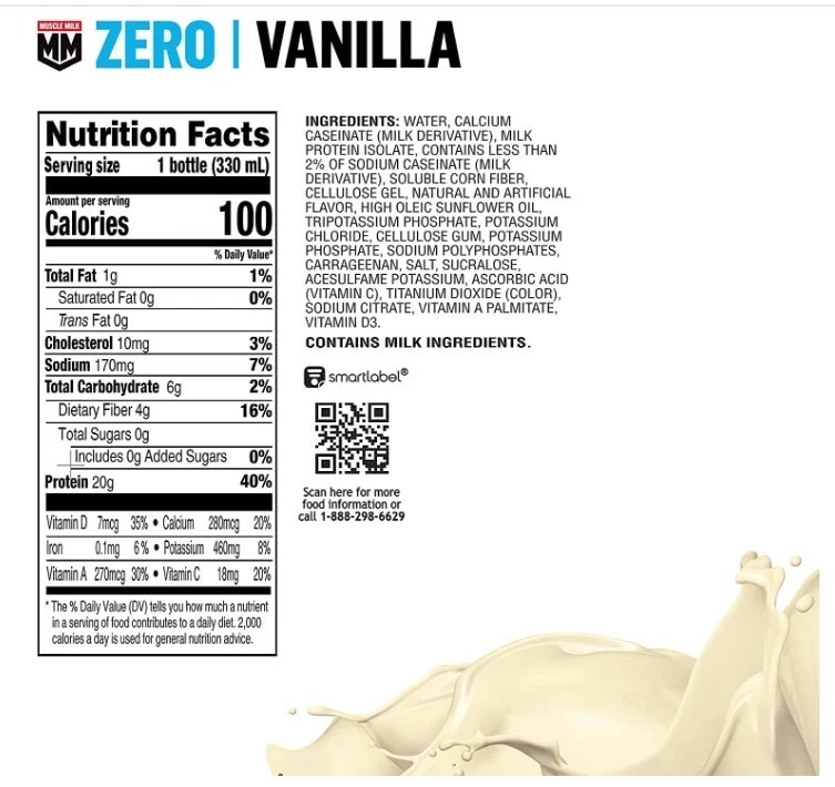 Batido Zero Protein, Crema de Vainilla, 20g Proteína, Cero Azúcar (Pack de 12), Nuevo Foto 2 de 4
