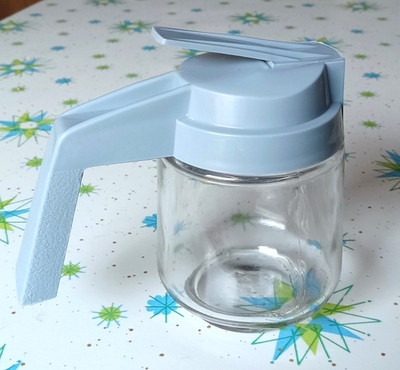Vtg GEMCO Small Glass Restaurant Ware Syrup Pitcher Light Blue USA EUC MCM