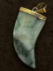 Green Jadeite Claw Horn Pendant Marked S.S. Gold Tone — photo 5