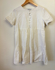 Madewell White Solid Babydoll Eyelet Short Dress Short Sleeve Button Women S