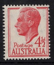 AUSTRALIA 1952  4.1/2d SCARLET  KING GEORGE VI  STAMP MNH