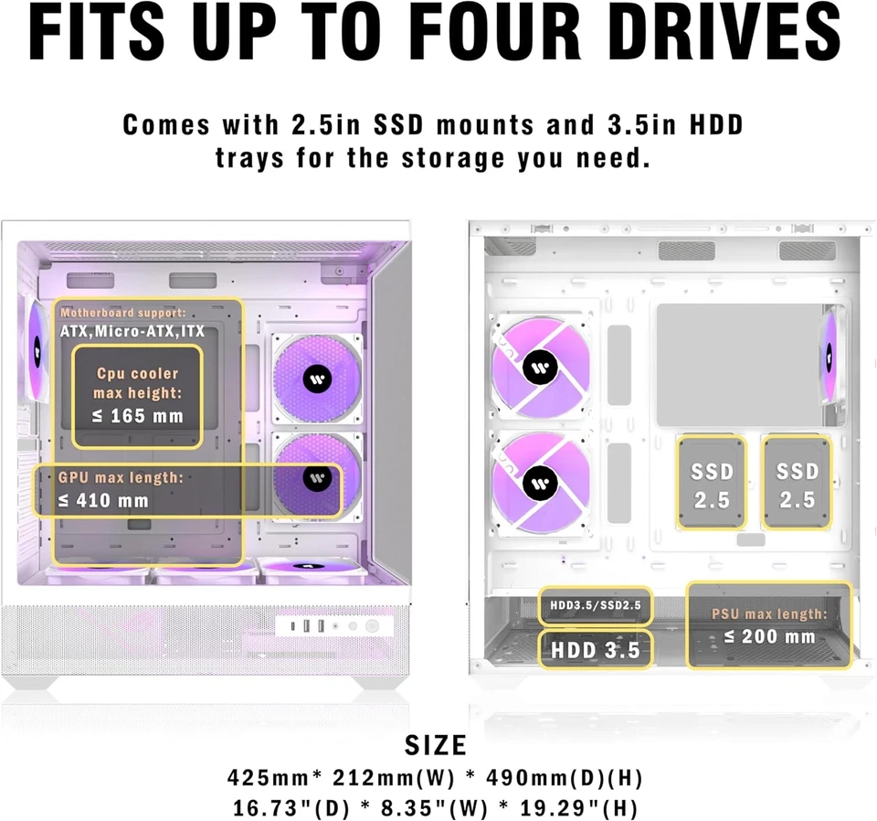 ATX PC-Gehäuse 6×120 mm ARGB PWM-Lüfter vorinstalliert ,Mid-Tower Gaming - Bild 4 von 4