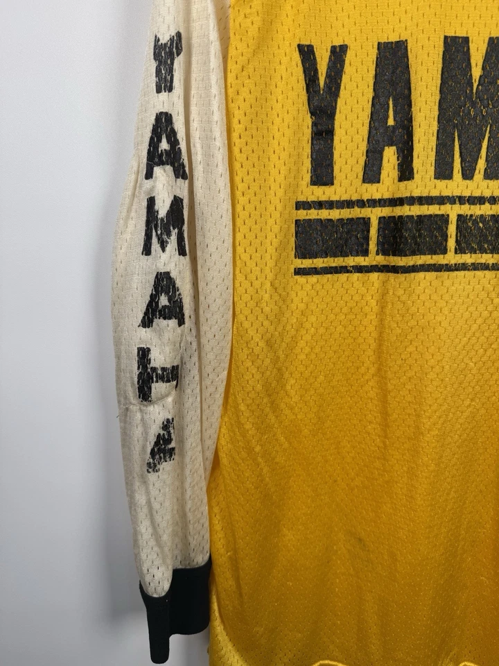 Camiseta deportiva Yamaha vintage años 70 amarilla motocross motocicletas carreras calzado XL 23x29 Foto 3 de 4