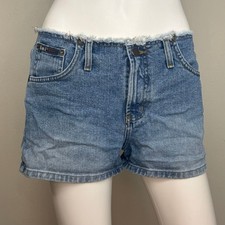 Vintage 1990s/Y2K Low Rise Denim Shorts L.E.I. Size 7 Raw Edge Waistband
