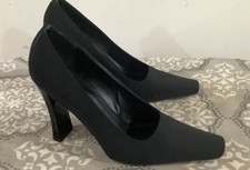 Via Spiga Heel Pump Shoes Womens Size 7 M Black Satin W/Gray Tone Heels 4 Used