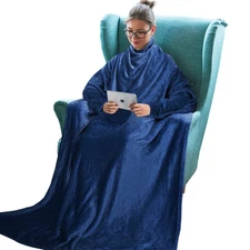 Fleece Wearable Blanket With Sleeves, Full Body Throw Reading Wrap TV Blanket...