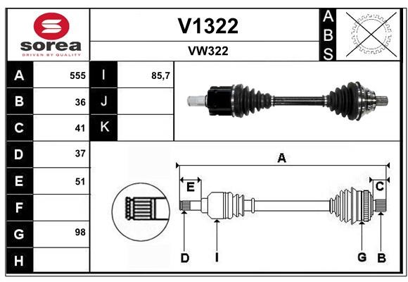 Arbre de transmission SNRA V1322 en acier forgé haute résistance pour berline