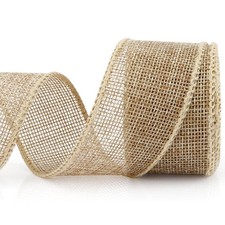 Burlap Wired Ribbon for Flower Bouquet  Gift Wrapping 1.57" X 10 Yard, wood