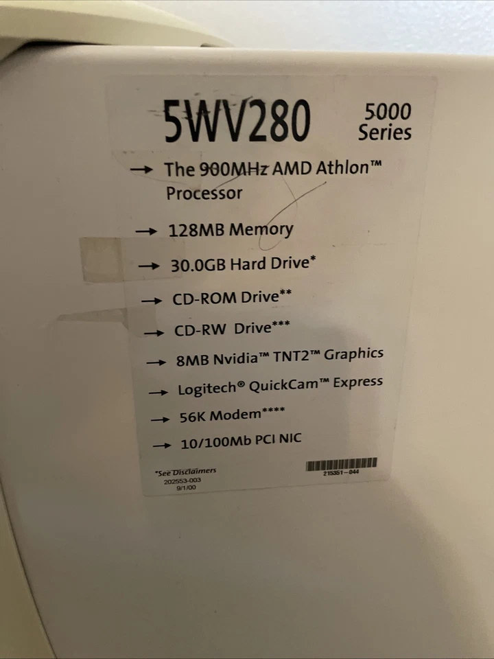 Vintage Compaq Presario PC 5WV280 5000 Series 900mhz AMD Athlon Nvidia Retro CPU - Image 2 of 4