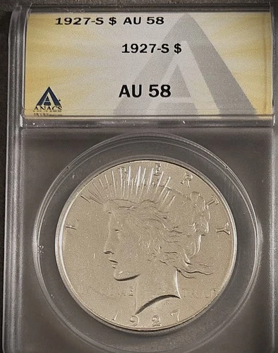 1927-S PEACE SILVER DOLLAR - PROBLEM  FREE COIN ** ANACS AU-58 ** (7758)