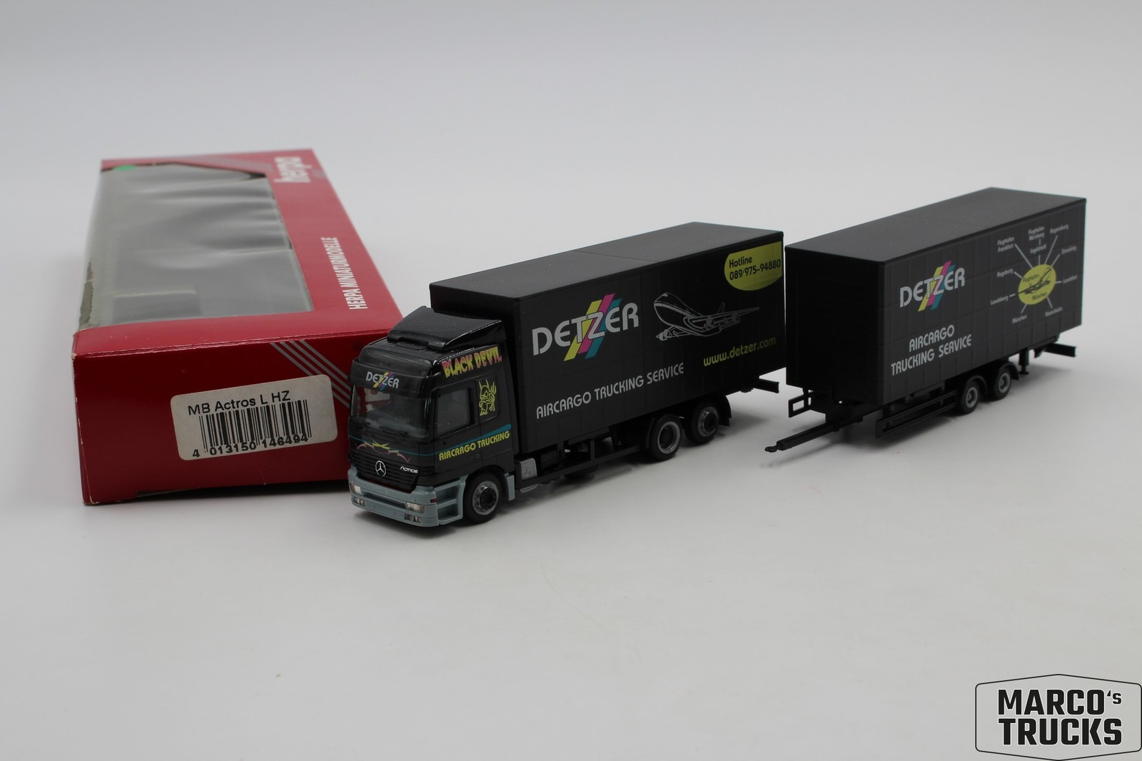 Herpa MB Actros MP1 WB-Hängerzug DETZER AIRCARGO 146494 1:87 /H28567