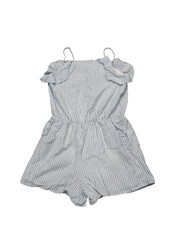 Copper Key Girls Blue And White Striped Ruffle Shoulder Romper Shorts L 10-12