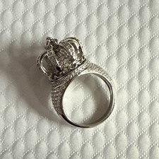 Real Moissanite 4Ct Round Cut King Crown Engagement Ring 14K White Gold Plated