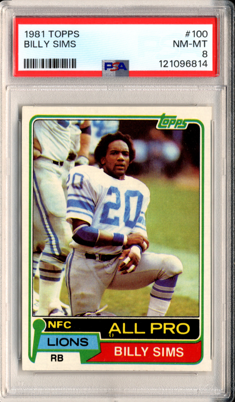 Graded 1981 Topps Billy Sims #100 Rookie RC Football Card PSA 8 NM-MT