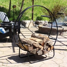 48 in Black Powder-Coated Steel Firewood Log Hoop Rack by Sunnydaze