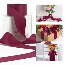 2 Inch x 25 Yards Wine Red Maroon Double Face Satin Ribbon Flower Bouquet Wrap