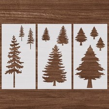 3Pcs Pine Tree Stencils, Reusable Forest Tree Mural Templates for Garden Fenc...