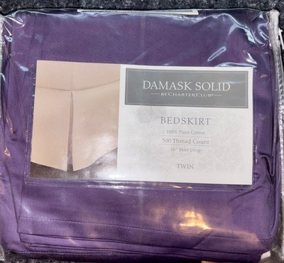 Charter Club Damask Solid TWIN BEDSKIRT 500 TC Purple 16'' Drop Pima Cotton