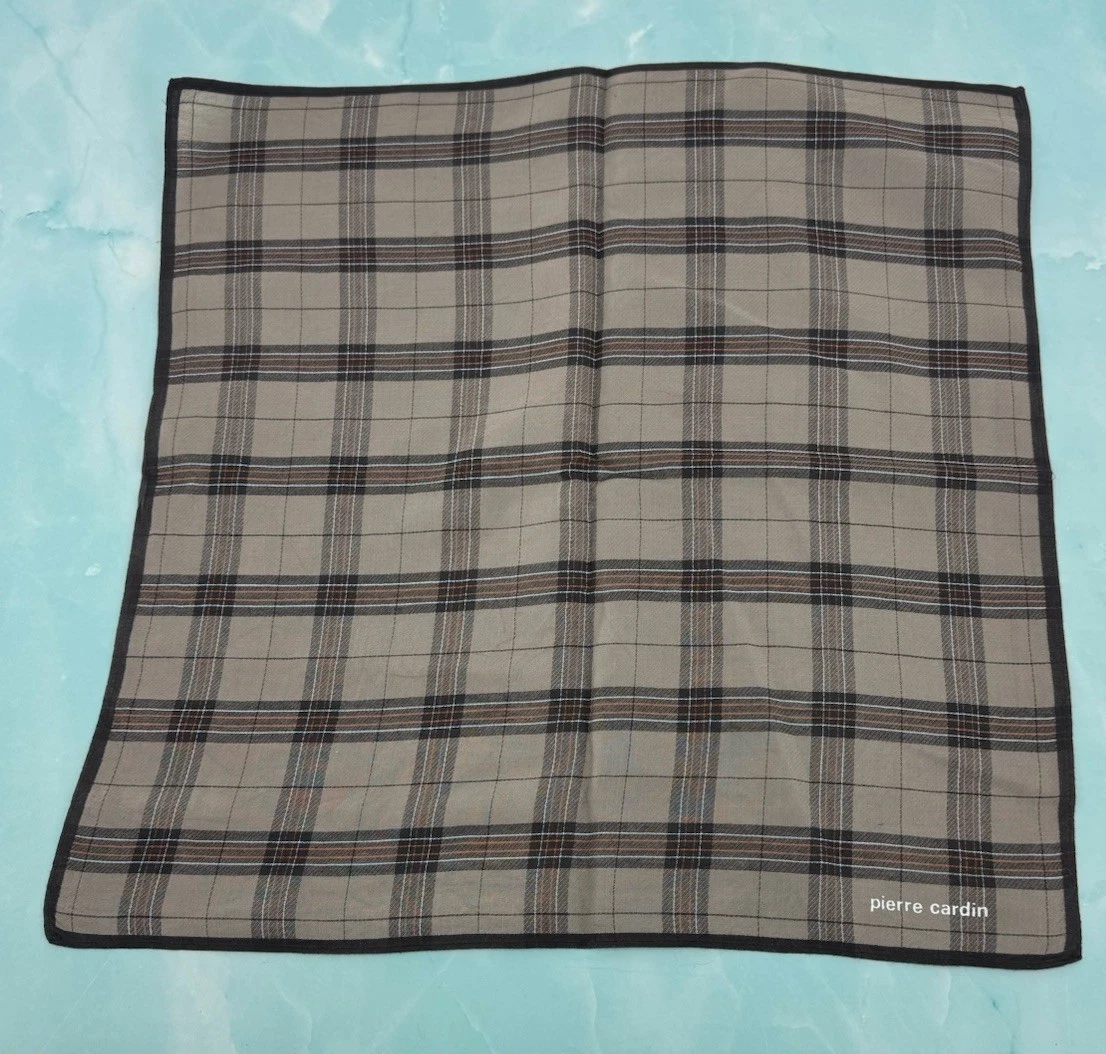 PIERRE CARDIN checkered pattern brown Handkerchief 41.5cm