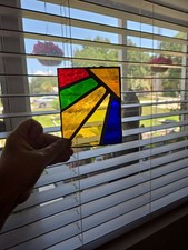 Handmade Stained Glass Sunburst Panel 5x4" Art Deco Rainbow Suncatcher Decor