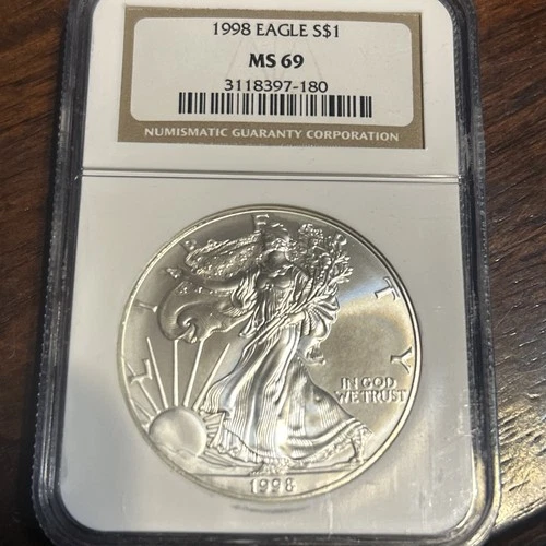 1998 $1 1-oz American Silver Eagle NGC MS69