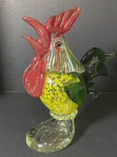 Rooster Murano Style Glass Hand Blown Large Colorful 11" tall