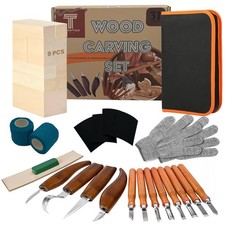 Wood Carving Knife  Tool Set   18-Piece Kit with Walnut Knives, Pens, Basswo...