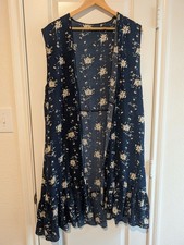 Womens One Size Floral Duster Ruffle Boho Chic Fairy Hippie Sleeveless Preppy