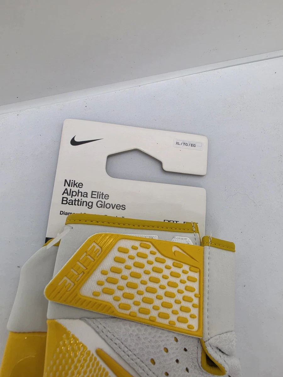 Guantes de bateo de béisbol Nike Alpha Elite adulto talla XL blanco amarillo FD7816 NUEVOS CON ETIQUETAS