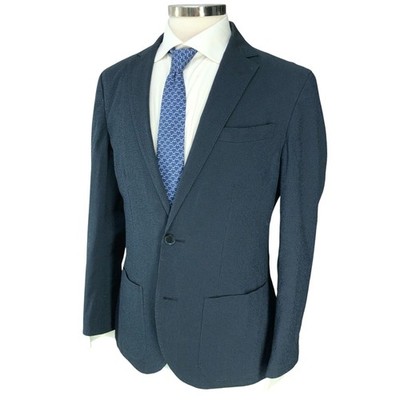 Sacoor Brothers Sport Coat Mens 38R Slim Fit Blue Micro Check Patch Pockets