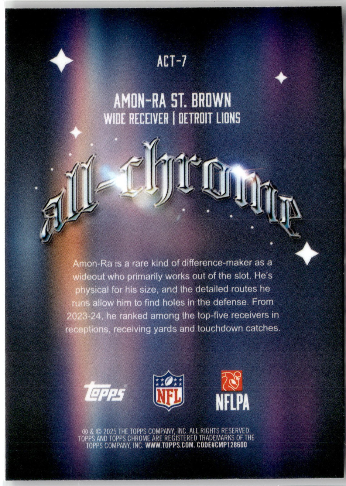 2025 Topps Chrome #ACT-7 Amon-Ra St. Brown All-Chrome Team SuperFractor #/1 view 2