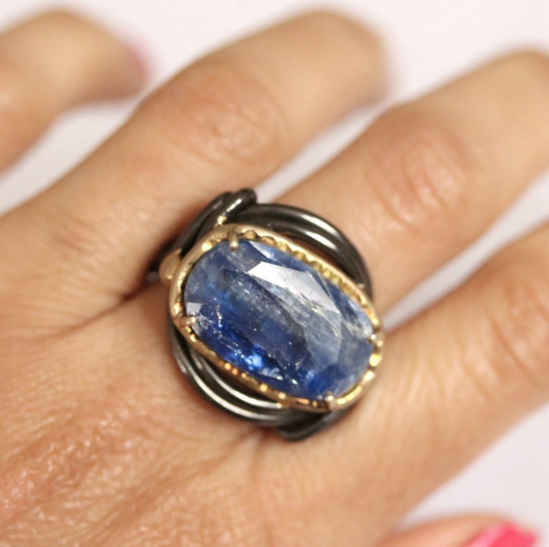 Kyanite Ring , 925 Sterling silver Gemstone Cocktail Ring