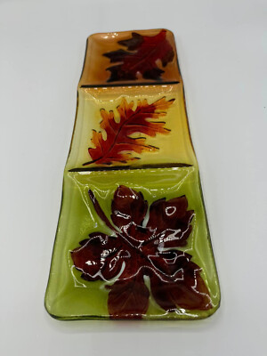 Three Section Glass Tray with molded leaves