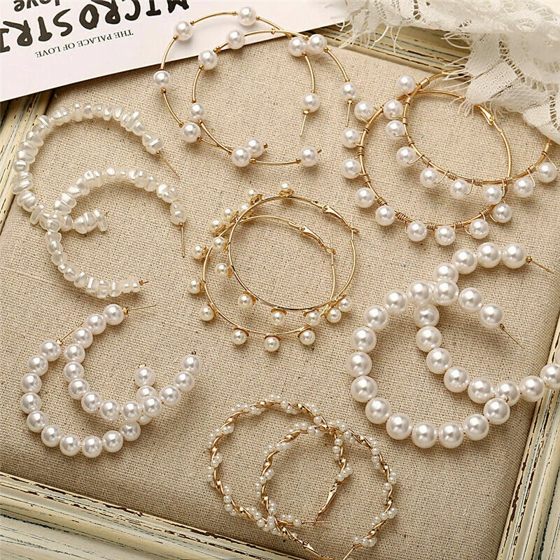 Oversized pearl hoop earrings deals