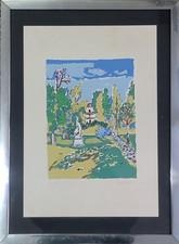 Orfeo TAMBURI (1910-1994) Quadro LITOGRAFIA OPERA Monumento con Giardino Cornice