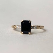 Gold Black Onyx Engagement Ring Sterling Silver Dainty Black Onyx Womens Ring